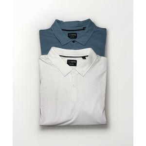 2- Cuts Polo Shirts Mens XXL Blue/White Pyca Pro Curved Hem Performance Stretch